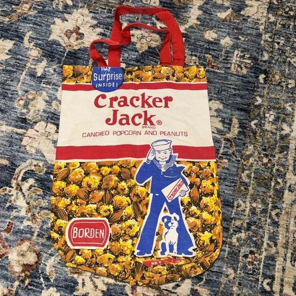 Vintage Cracker Jack Candied Popcorn & Peanuts Borden Canvas Shoulder Tote Bag - Picture 8 of 8